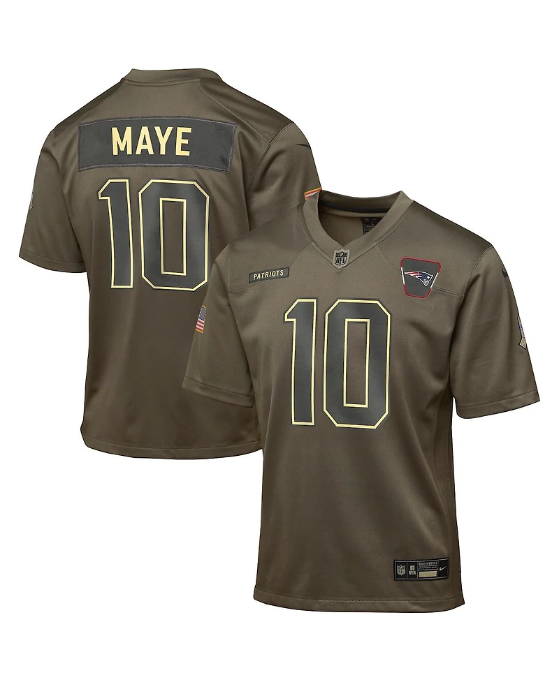 Nike Big Boys and Girls Drake Maye Olive New England Patriots 2025 Salute to Service Game Jersey
