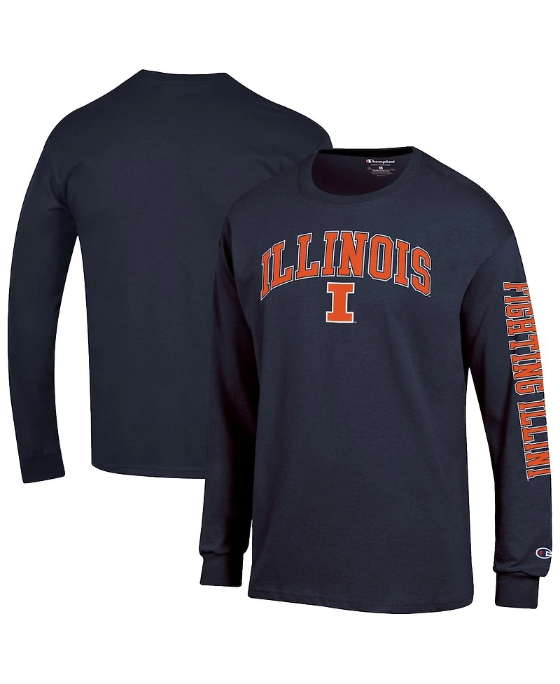 Champion Men's Navy Illinois Fighting Illini Arch Over Logo 2-Hit Long Sleeve T-Shirt