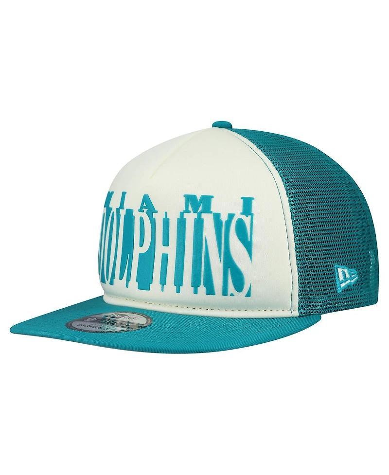 New Era Men's Cream/Aqua Miami Dolphins Throwback Cutout A-Frame 9FIFTY Snapback Hat
