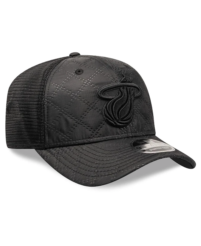 New Era Men's Black Miami Heat Quilted 9SEVENTY Trucker Adjustable Hat