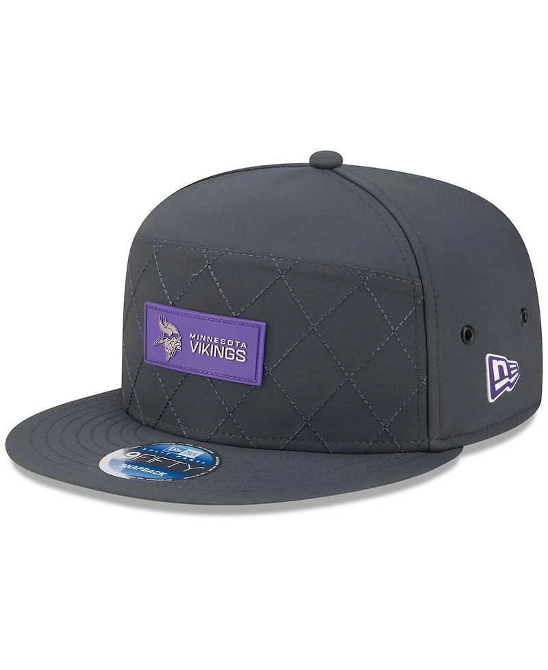 New Era Men's Charcoal Minnesota Vikings 2025 Sideline Cold Weather Split Panel 9FIFTY Snapback Hat