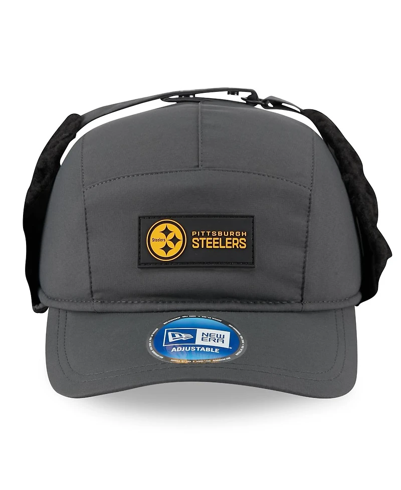 New Era Men's Charcoal Pittsburgh Steelers 2025 Sideline Cold Weather Runner Dog Ear Adjustable Hat