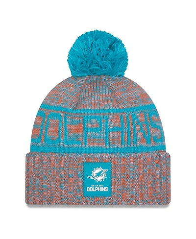 New Era Men's Orange Miami Dolphins 2025 Sideline Cold Weather Cuffed Pom with Knit Hat