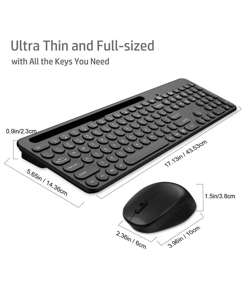 Wireless Keyboard and Mouse Combo-Full-Sized Computer Keyboard, 2.4GHz Silent Keyboard Mouse with Tablet Holder for Windows Laptop, Pc, Desktop,Black