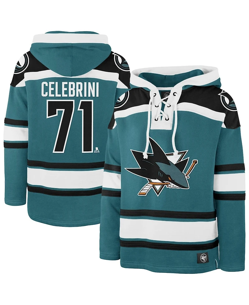 '47 Brand Men's Macklin Celebrini Teal San Jose Sharks Player Name Number Lacer Hoodie