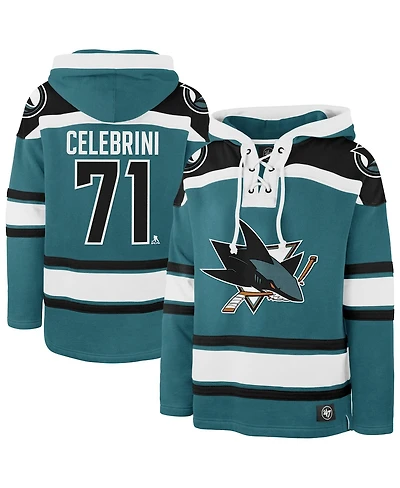 '47 Brand Men's Macklin Celebrini Teal San Jose Sharks Player Name Number Lacer Hoodie