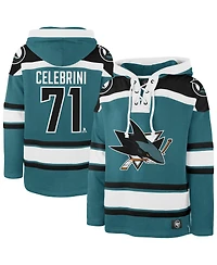 '47 Brand Men's Macklin Celebrini Teal San Jose Sharks Player Name Number Lacer Hoodie