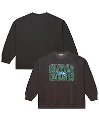 Mitchell & Ness Men's Black Seattle Seahawks Downtown Crew Vintage Logo Sweatshirt