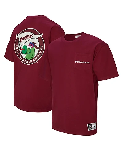 Mitchell & Ness Men's Burgundy Philadelphia Phillies Double Hit Mascot Pocket T-Shirt