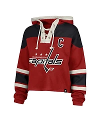 '47 Brand Women's Alexander Ovechkin Red Washington Capitals Superior Lacer Cropped Pullover Hoodie