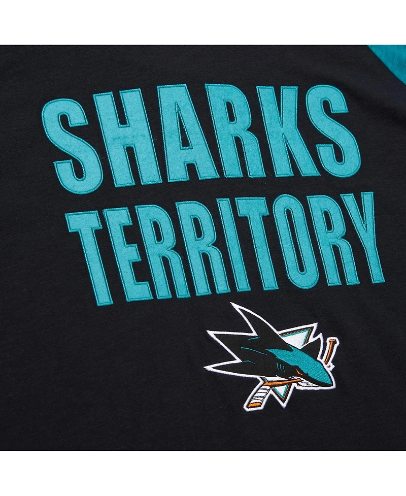 Mitchell & Ness Men's Black/Teal San Jose Sharks Legendary Slub Raglan Long Sleeve T-Shirt