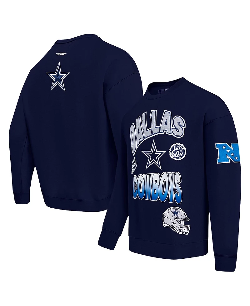 Pro Standard Men's Navy Dallas Cowboys Turn It Up Drop Shoulder Pullover Sweatshirt
