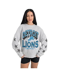 Gameday Couture Women's Ash Detroit Lions Resilience Relaxed Rhinestone Pullover Sweatshirt