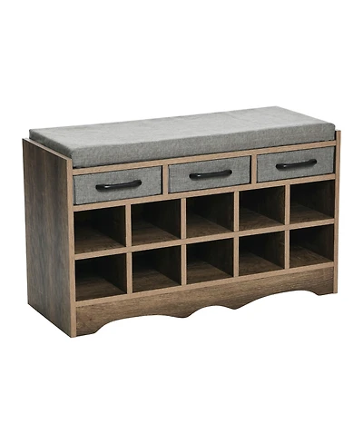 Household Essentials Entryway Storage Bench with Drawers, Shoe Compartments and Cushioned Seat in Ashwood Rustic Wood Grain