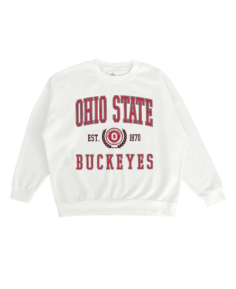 Gameday Couture Women's White Ohio State Buckeyes Premium Fleece Drop Shoulder Oversized Pullover Sweatshirt