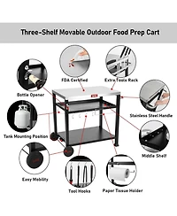 3Shelf Outdoor Grill Table Pizza Oven Table for Outside Movable Grill Cart with Wheels Indoor Outdoor Cooking Station