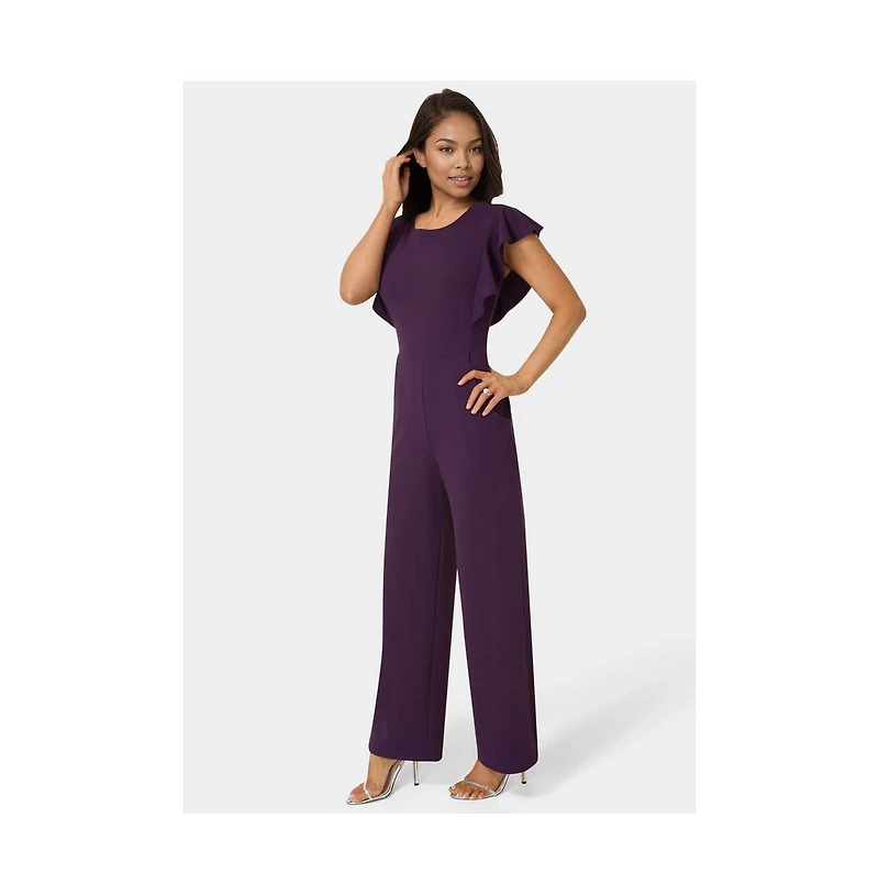 Bebe Women's Scuba Crepe Jumpsuit With Ruffle Sleeve