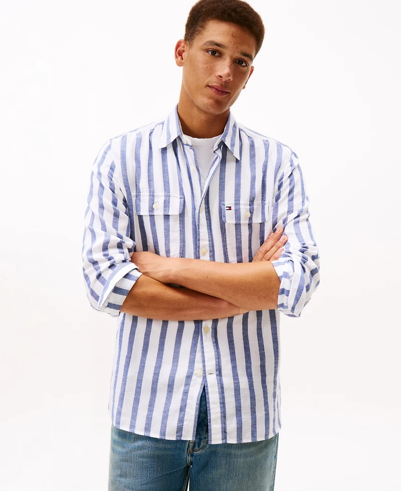 Tommy Hilfiger Men's Twill Striped Relaxed Fit Shirt