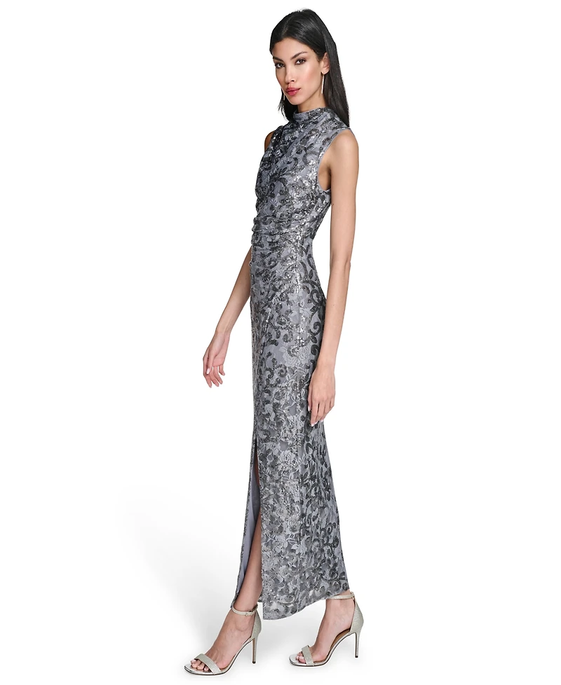 Vince Camuto Women's Sequin Lace High-Cowl Neck Dress