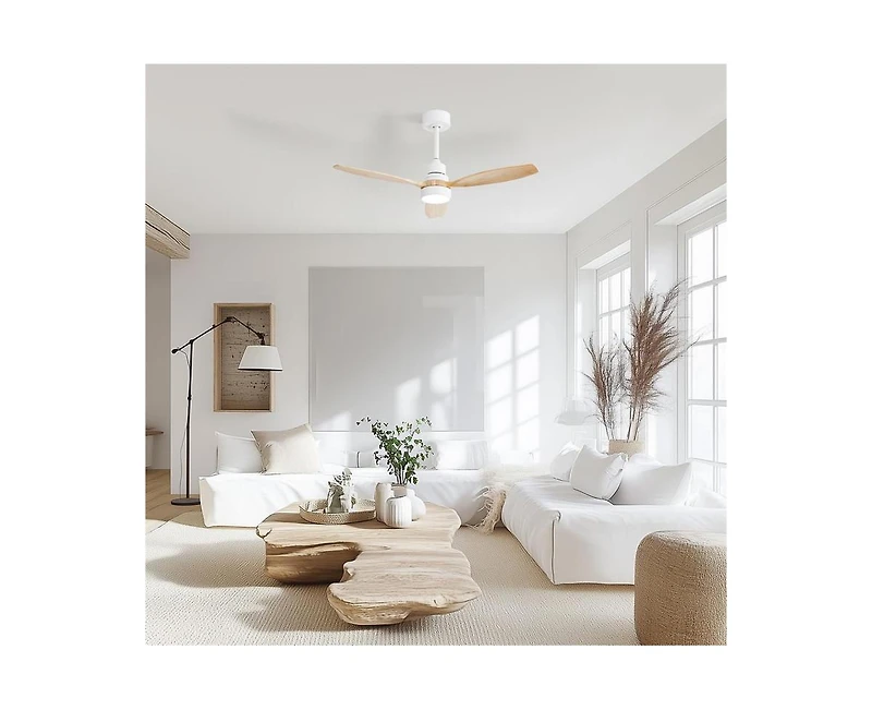 Sofucor 52-inch Simple and Grand Style White 3-Blade Ceiling Fan with Remote Control and Light Source