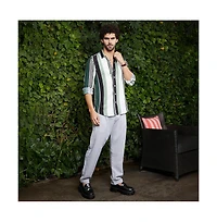 Campus Sutra Men's Jungle Green & Cream White Multitrack-Striped Shirt
