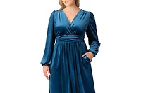 Kiyonna Plus Vivienne Long Sleeve Velvet Evening Gown with Pockets