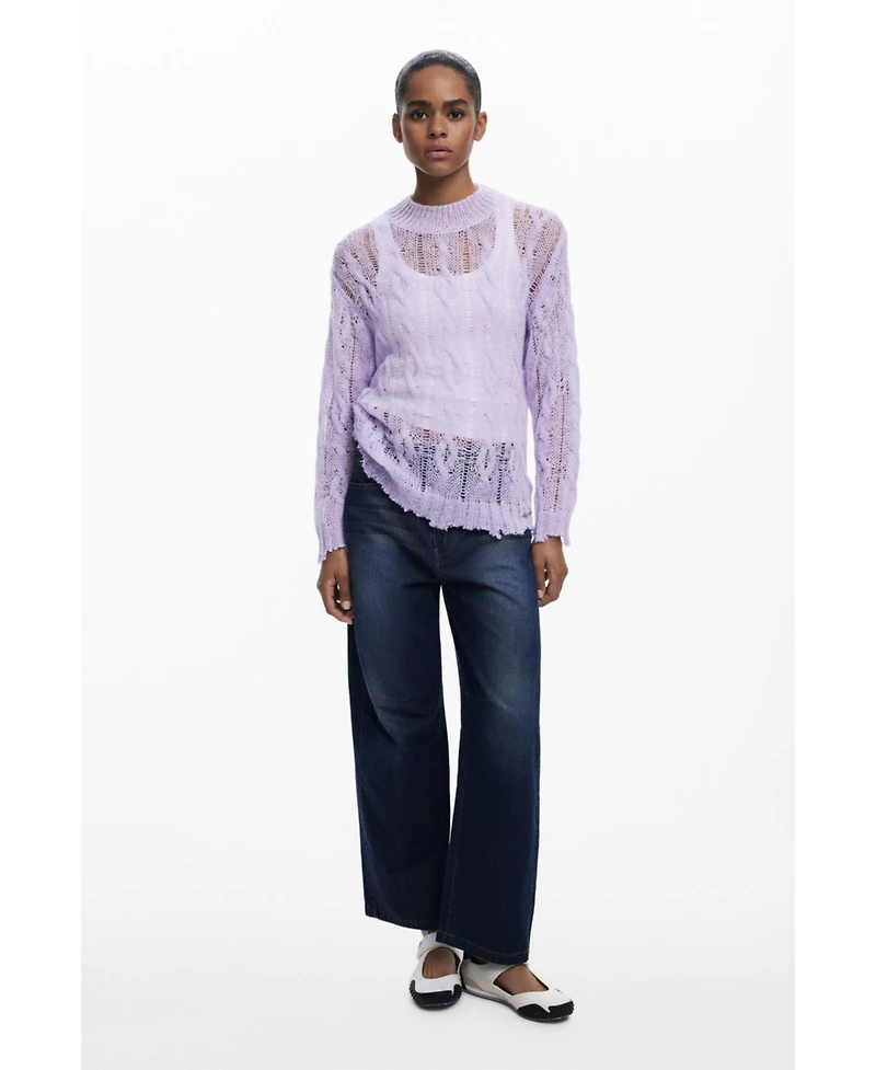 Desigual Women's Cable-knit sweater with distressed details