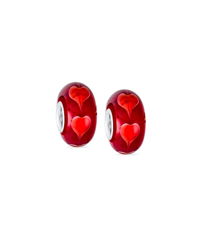 Bling Jewelry Set of 2 Murano Glass Charm Bead Heart Love Pink Red White for European Bracelet