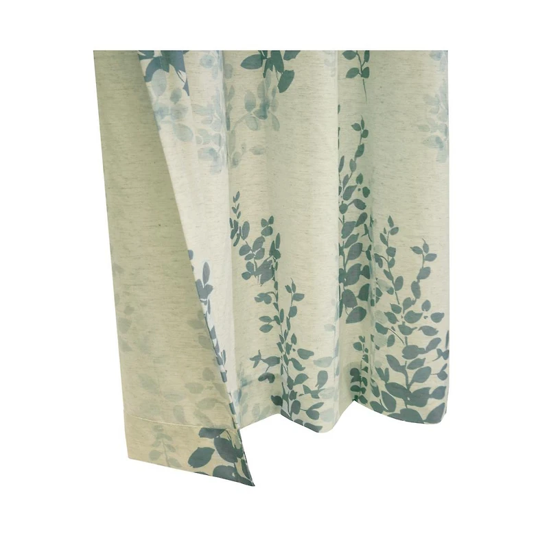 Habitat Lana Light Filtering Grommet Curtain Panel Two Tone Leaf Branches Bouquet Faux Linen Fabric Designed 50" x 108" Blue