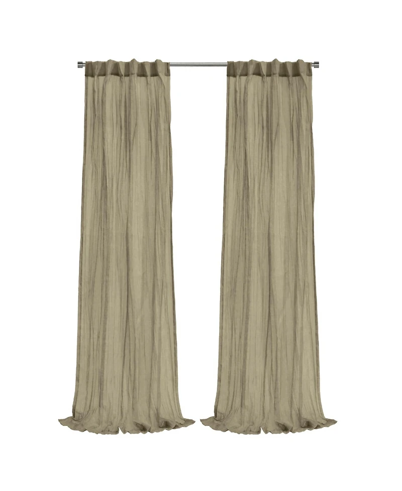 Habitat 100% Polyester Paloma Sheer Broomstick Crushed Solid Dual Header Curtain Panel 52" x 108" Khaki