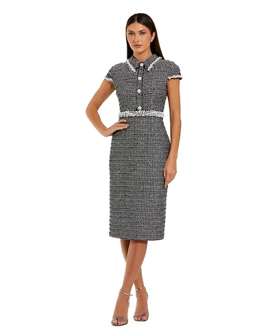 Mac Duggal Women's Cap Sleeve Boucle Midi Dress
