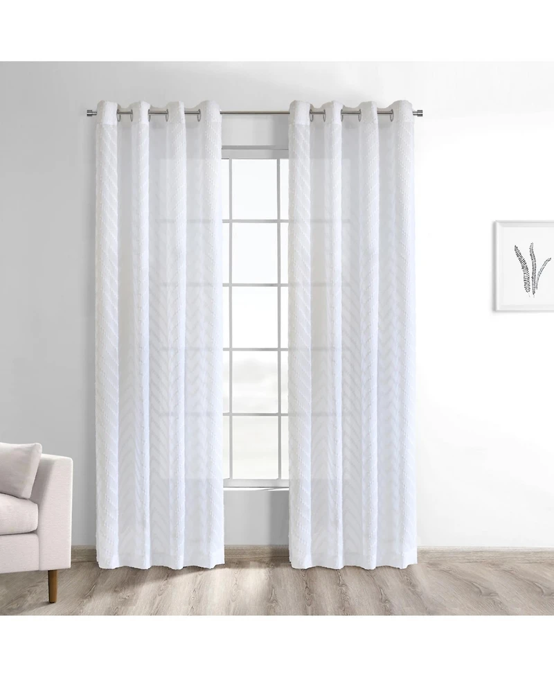 Habitat 100% Polyester Regina Sheer Chevron Delightful Textured Grommet Curtain Panel 52" x 63" White