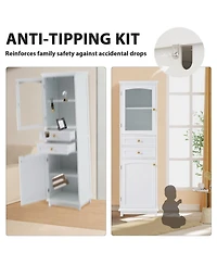 Airsurfer 63 Inch Freestanding Bathroom Storage Cabinet with Glass Doors and Adjustable Shelves Mdf Floor Cabinet for Bathroom