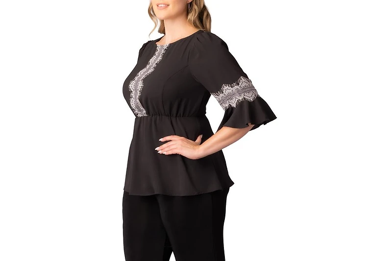 Kiyonna Plus Chateau Lace Trim Peplum Top