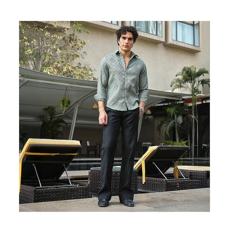 Campus Sutra Men's Sage Green Shard-Tactile Shirt