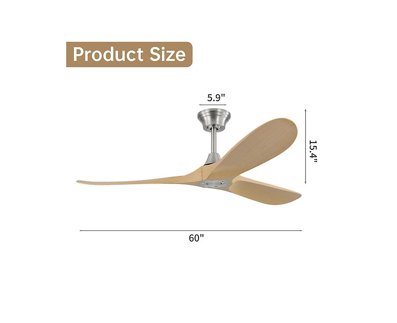 Sofucor 60-inch Modern Luxury Sand Nickel 3-Blade Ceiling Fans with Remote Control and Timer Function
