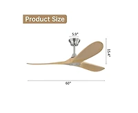 Sofucor 60-inch Modern Luxury Sand Nickel 3-Blade Ceiling Fans with Remote Control and Timer Function