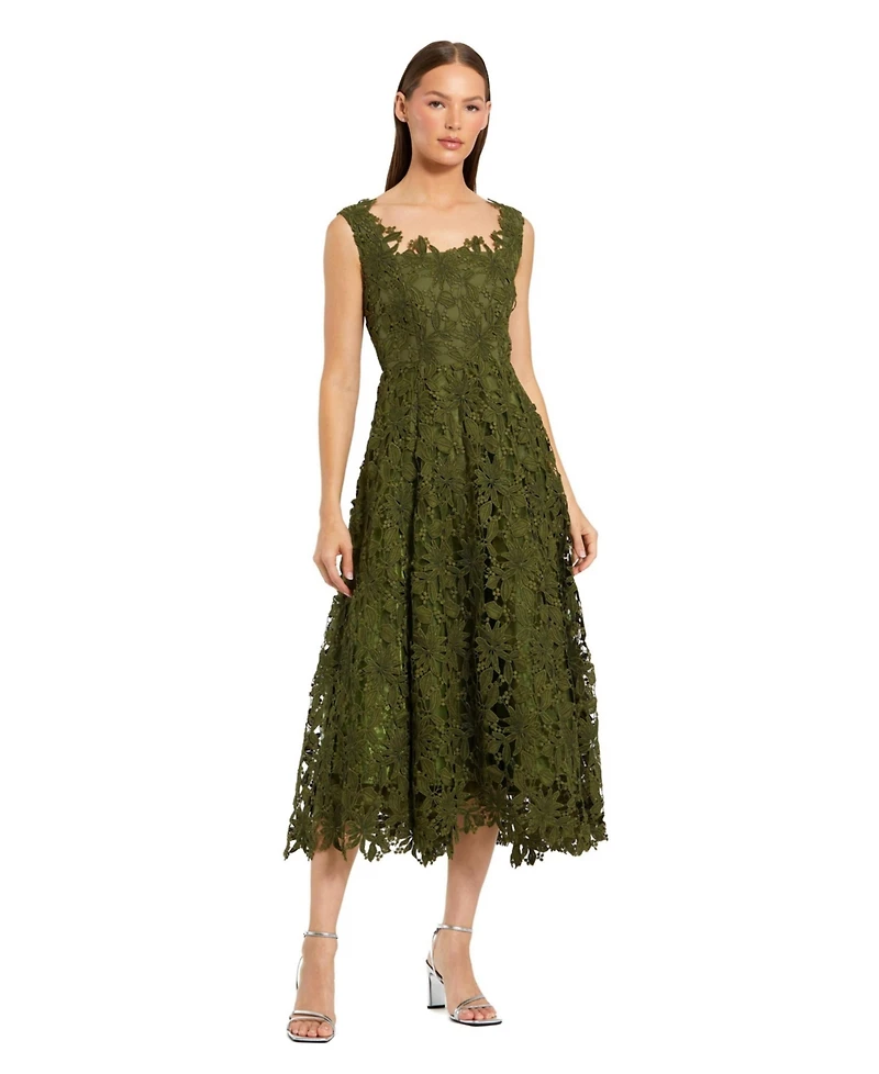 Mac Duggal Women's Sleeveless Embroidered Lace A Line Midi Dress