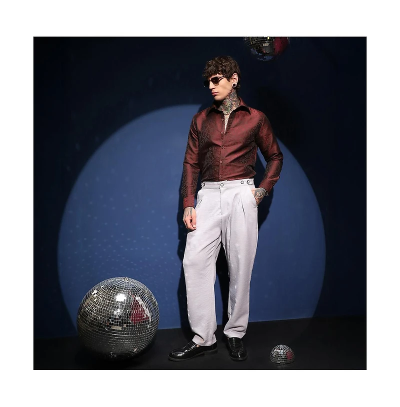 Campus Sutra Men's Burgundy Red Foliage-Woven Shirt