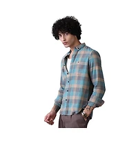 Campus Sutra Men's Sky Blue & Ecru Beige Block-Buffalo Regular Shirt