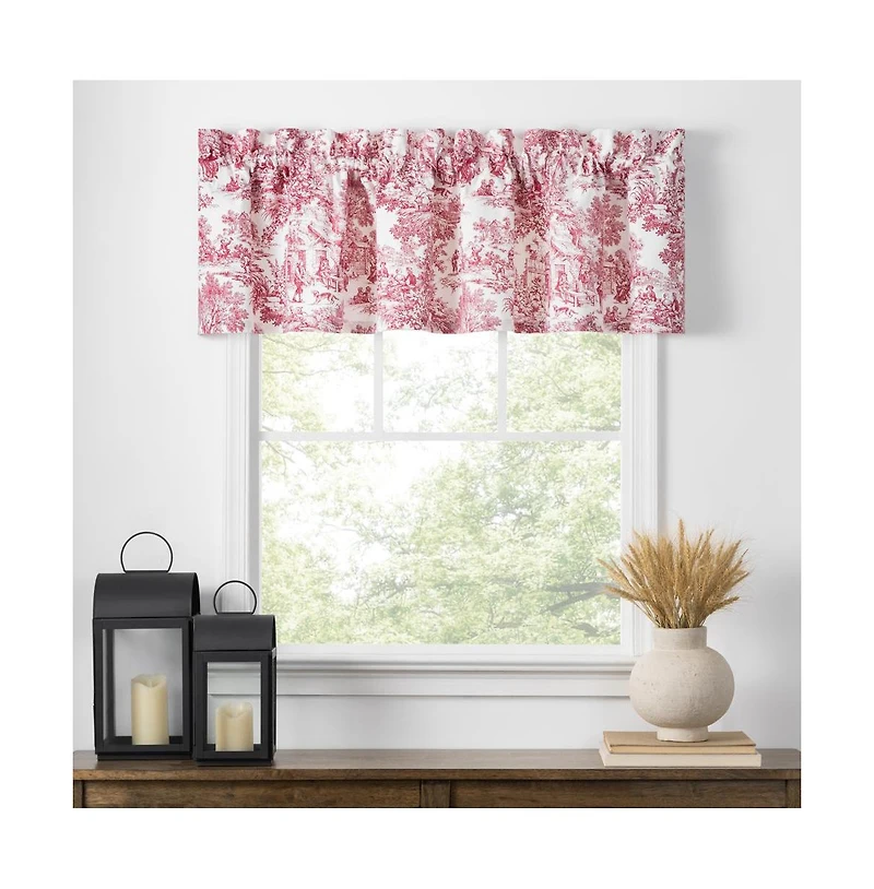 Ellis Curtain Victoria Park Toile Water Proof Room Darkening Blackout Tailored Window Valance - 70 x 12, Red