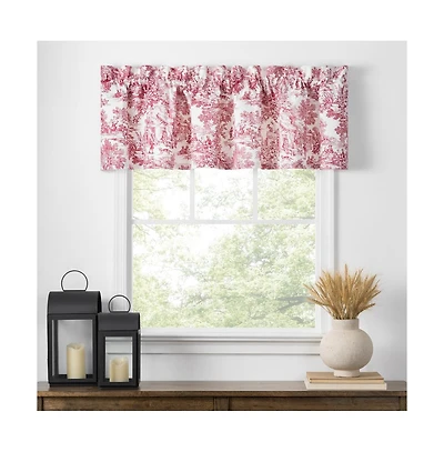 Ellis Curtain Victoria Park Toile Water Proof Room Darkening Blackout Tailored Window Valance - 70 x 12, Red