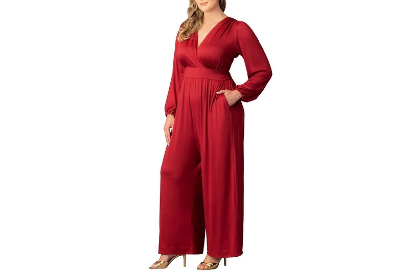 Kiyonna Plus Brigitte Long Sleeve Wide Leg Jumpsuit
