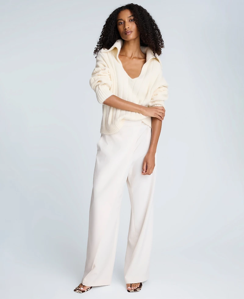 Kenneth Cole Women's V-Neck Wide Rib Polo Sweater