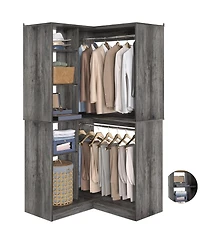 Aheaplus Freestanding Corner Closet System, 36'' Organizer System with 8 Shelves & 2 Hanging Rods for Closet/Bedroom
