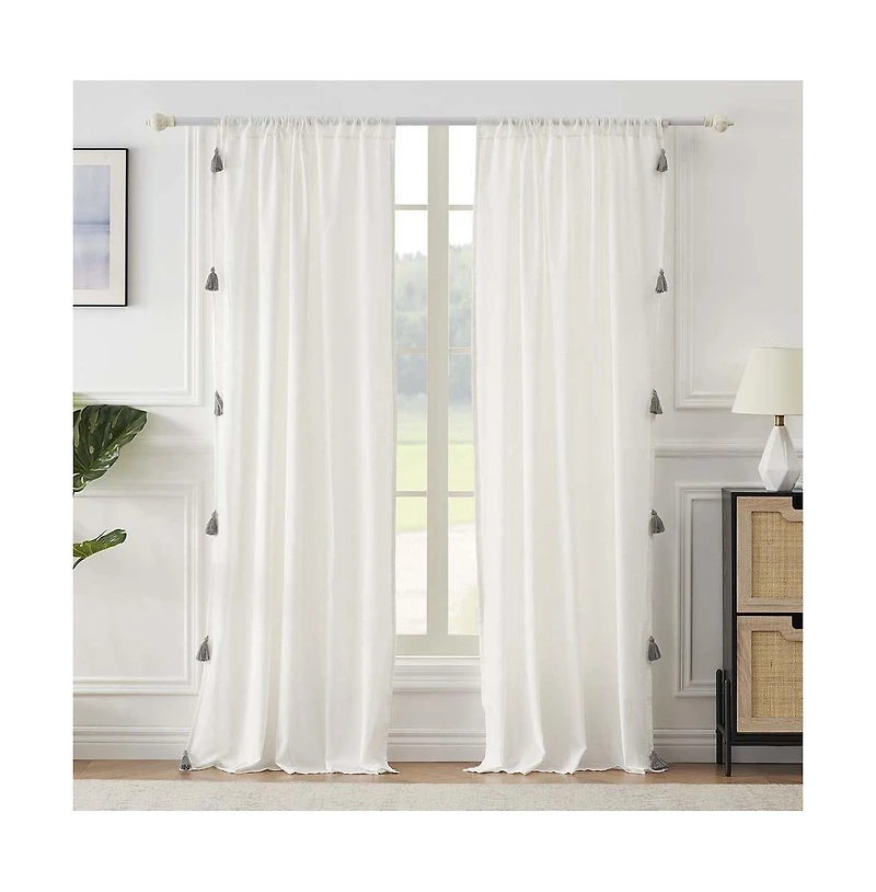 Greenland Home Monterrey Festooned with Large Tassels Window Panel Pair - Each 42"x84" Antique White