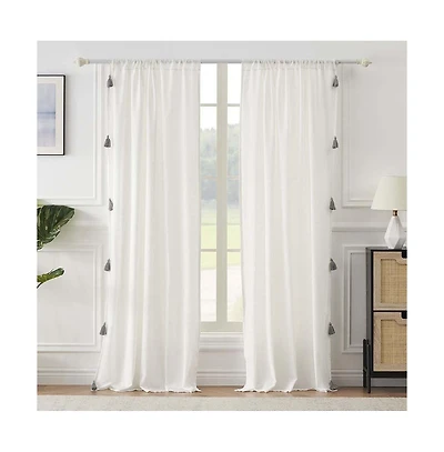 Greenland Home Monterrey Festooned with Large Tassels Window Panel Pair - Each 42"x84" Antique White