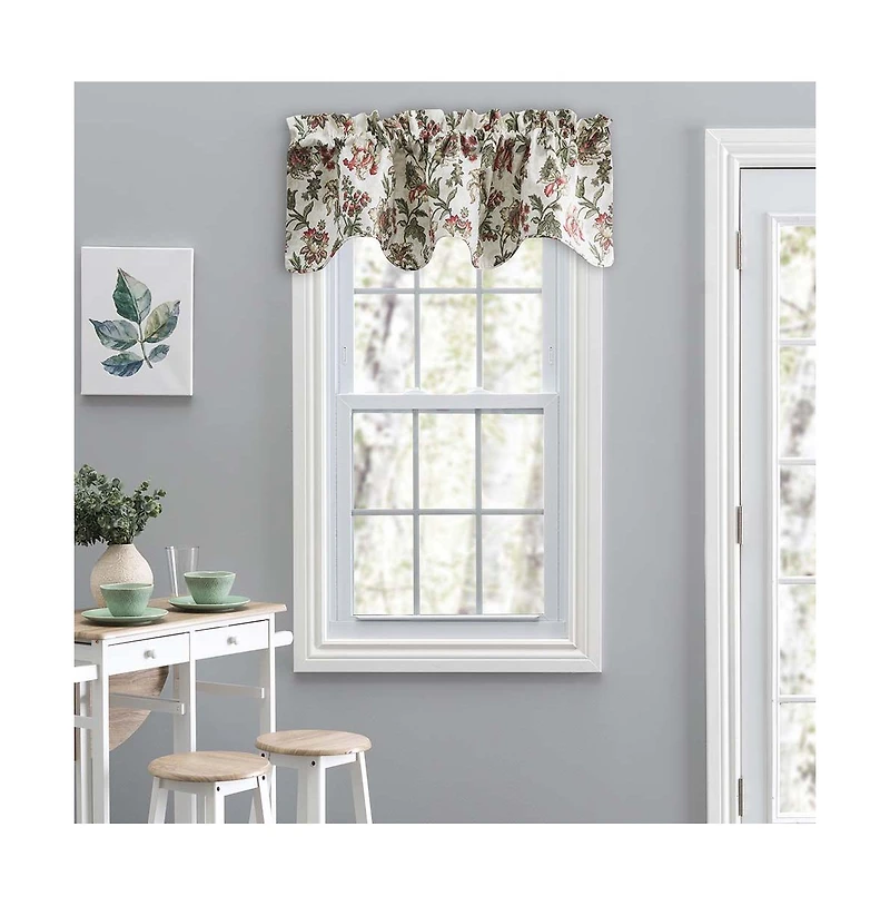 Ellis Curtain Madison Floral Design Printed Natural Ground 3" Rod Pocket Lined Scallop Valance 58" x 15" Brick