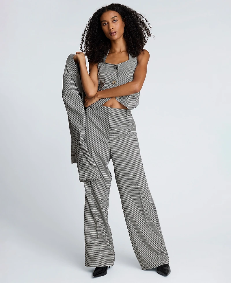 Kenneth Cole Women's Houndstooth Cropped Fitted Bodice Vest