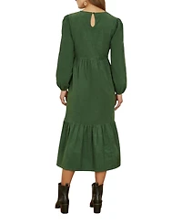 Yumi Women's Long Sleeve Embroidered Midi Dress